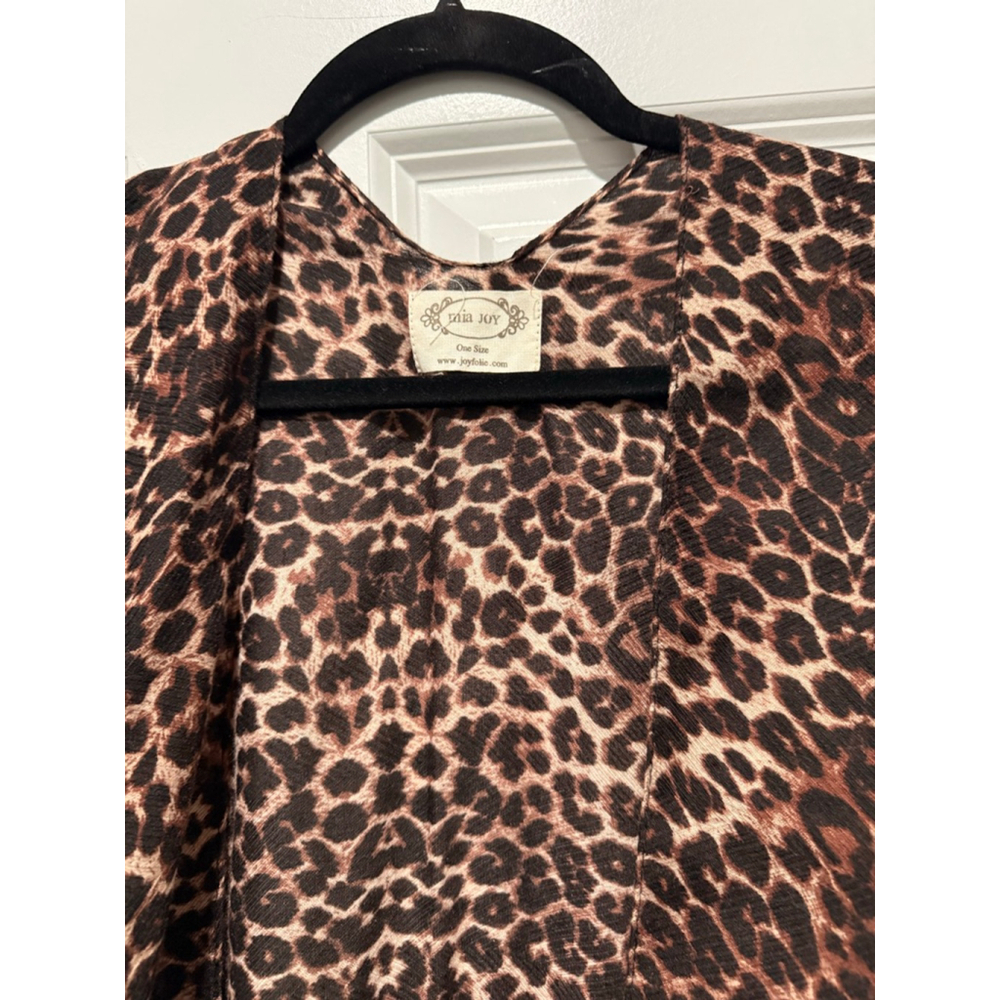 Women's Mia Joy Leopard Print Kimono One Size Brown Black - Picture 6 of 6